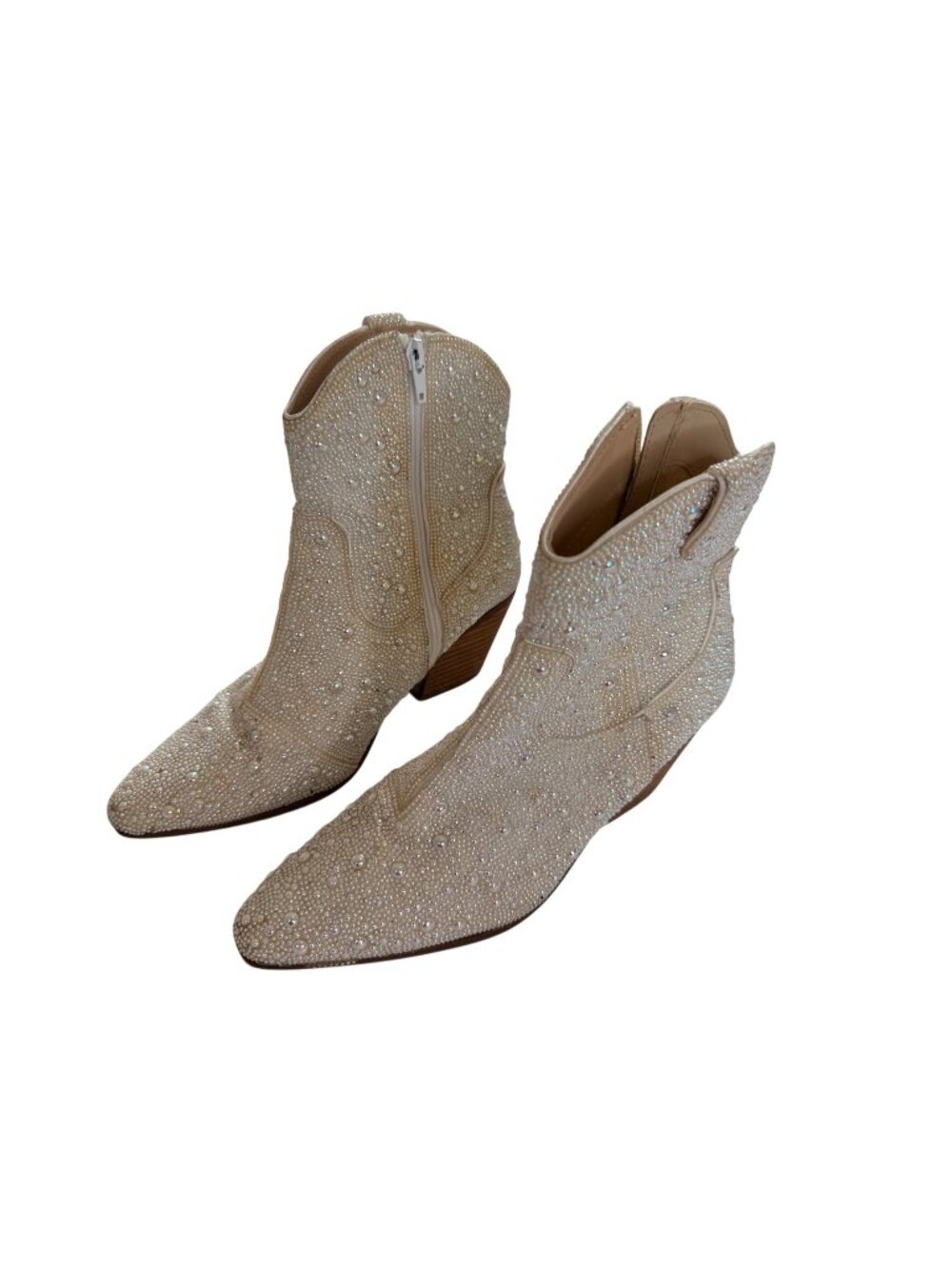 SB Diva Pearl Rhinestone Western Ankle Boots Ivory Cowboy Booties Size 8M Glam - Picture 1 of 8